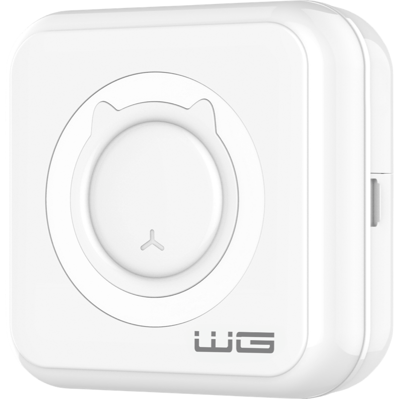 Mini drukarka WG termiczna do etykiet + pakiet rolek biała front prawy skos poprawione